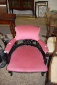 Late Victorian pink upholstered bow back chair