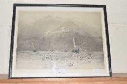 William Lionel Wyllie, study Greek sea scene, etching, framed and glazed