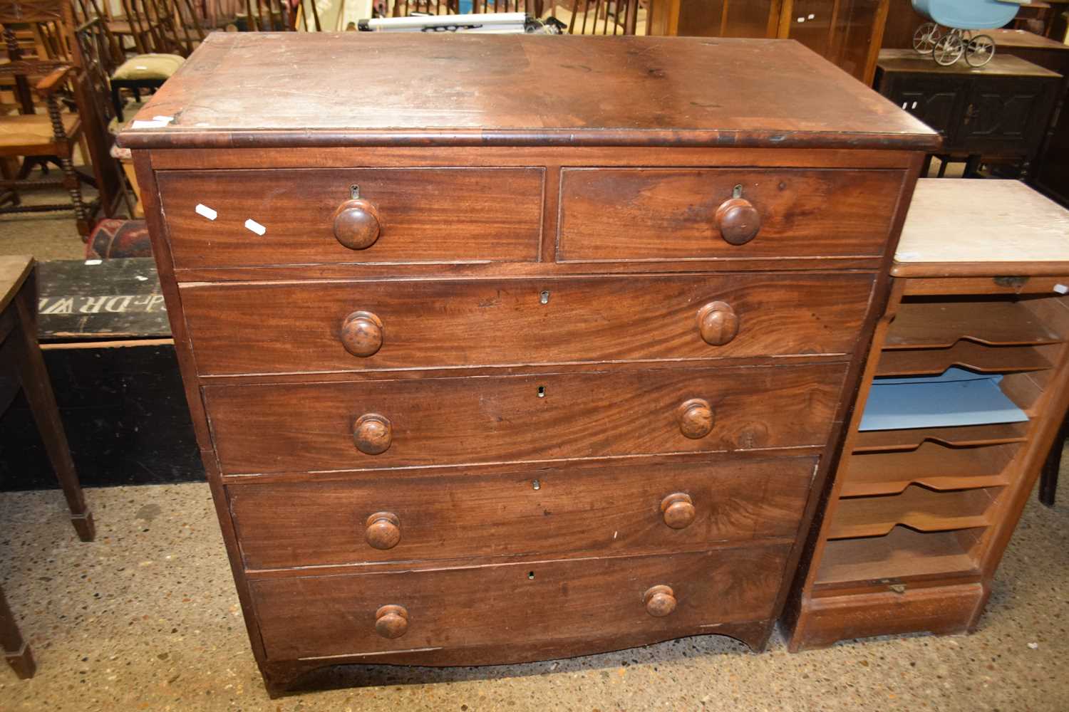 Victorian mahogany chest of six drawers (for restoration), 104cm wide