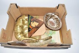 Box of mixed items to include brass crumb tray and brush plus other items