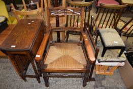 Late 19th or early 20th Century hardwood carver chair fitted with rush seat