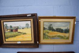 Pauline Plummer, Old Railway Wagon, acrylic on board and Cornfields near Redenhall (2)