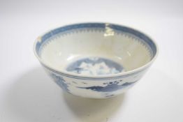 Chinese export porcelain bowl with blue and white designs, 15cm diameter (rim chip)