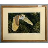 Stephen Message (British, contemporary), barn owl in flight, limited edition chromolithograph,