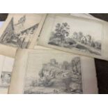 Circa 19th century, seven pencil on paper sketches predominantly depicting rural landscape scenes,