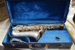 Vintage Hawkes & Son silver plated saxophone with original case