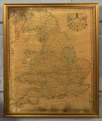 'England and Wales', hand coloured engraved map, circa 19th century, framed and glazed,17.5x21.5ins,
