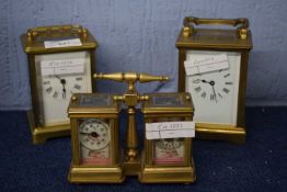 A group of two carriage clocks, late 19th or early 20th Century together with a further example of a