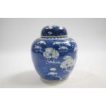 Further 19th Century Chinese porcelain ginger jar and cover, the blue ground with prunus decoration