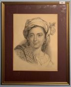 Continental School (contemporary), portrait of a lady wearing a shawl and turban adorned with a