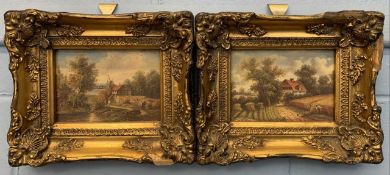 British School, late 19th century, a pair of country landscape scenes, oil on board, gilt framed.