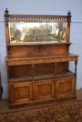 Victorian walnut veneered and inlaid side cabinet with mirrored back and a base section with three