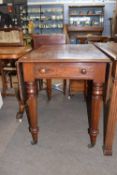 Victorian mahogany Pembroke table with single end drawer raised on turned legs with casters, 105cm