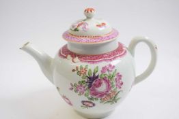 Worcester porcelain teapot and a Lowestoft porcelain cover decorated with a polychrome floral