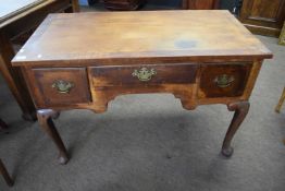 Georgian and later oak and mahogany cross banded low boy or side table raised on cabriole legs,