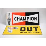 Two metal signs for Champion Spark Plugs, 58cm long