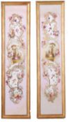 Late 19th century, French, a pair of decorative titles showing fete galante scenes with floral