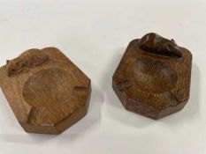 Robert Mouseman Thompson - Two oak ashtrays each 10 cm long