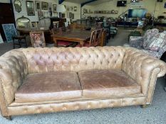 Large modern brown leather Chesterfield sofa 240cm wide