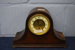 Edwardian mantel clock, white enamel dial with black Roman numerals