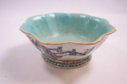 Shaped Chinese porcelain bowl, late 19th Century with polychrome decoration of various figures and