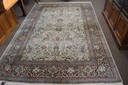 20th Century Middle Eastern silk mix rug created with large central pale panel of floral motifs, 186