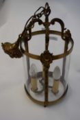 20th Century circular brass mounted three light lantern, 42cm high excluding suspension chain