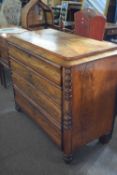 19th Century continental mahogany chest of drawers with four drawers and turned decorations to the