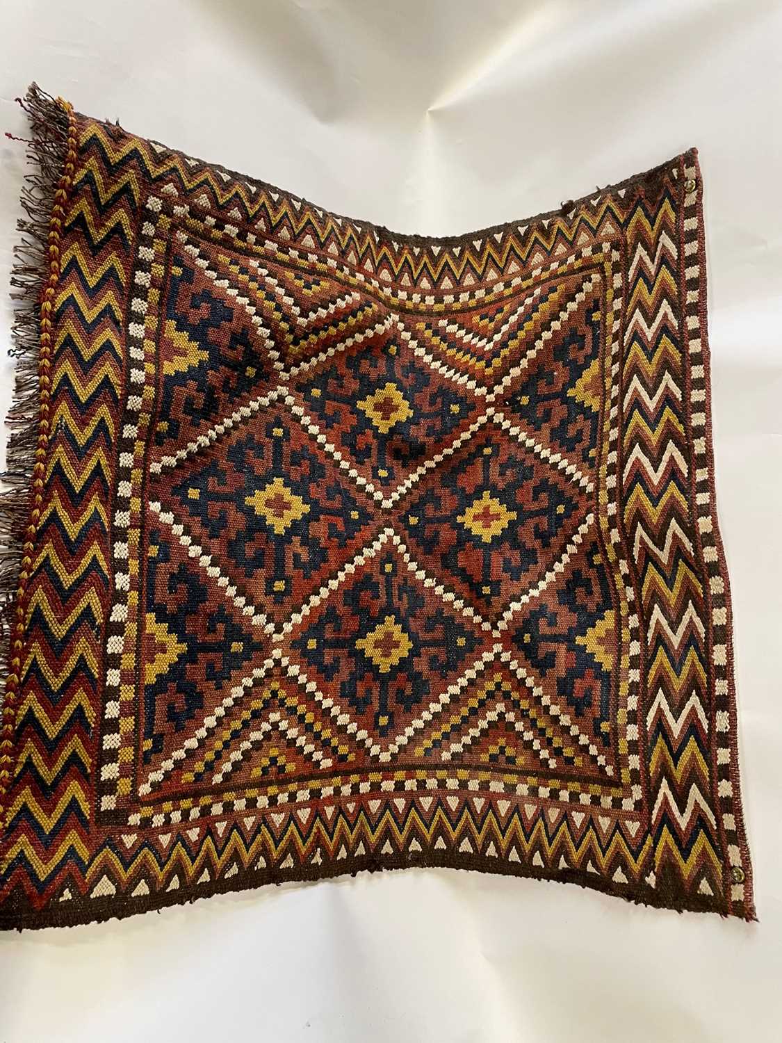 Small Middle Eastern flat weave rug or wall hanging, approx 80 x 75 cm