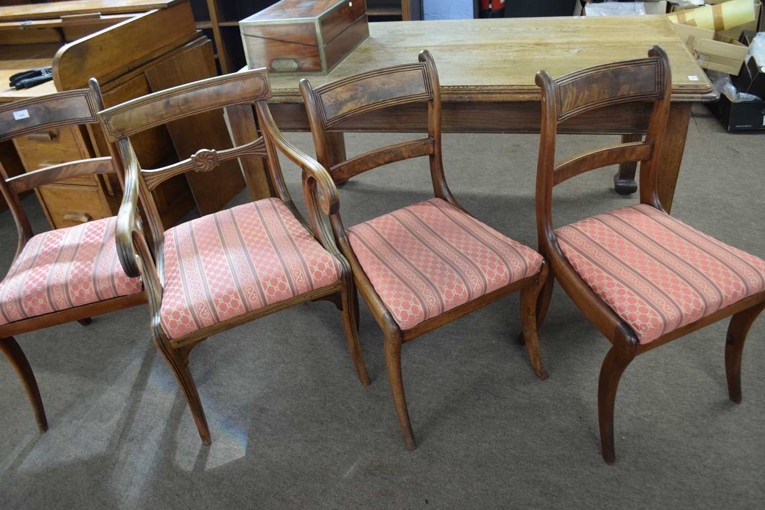 Set of four 19th Century mahogany bar back dining chairs with upholstered drop in seats - Image 2 of 3