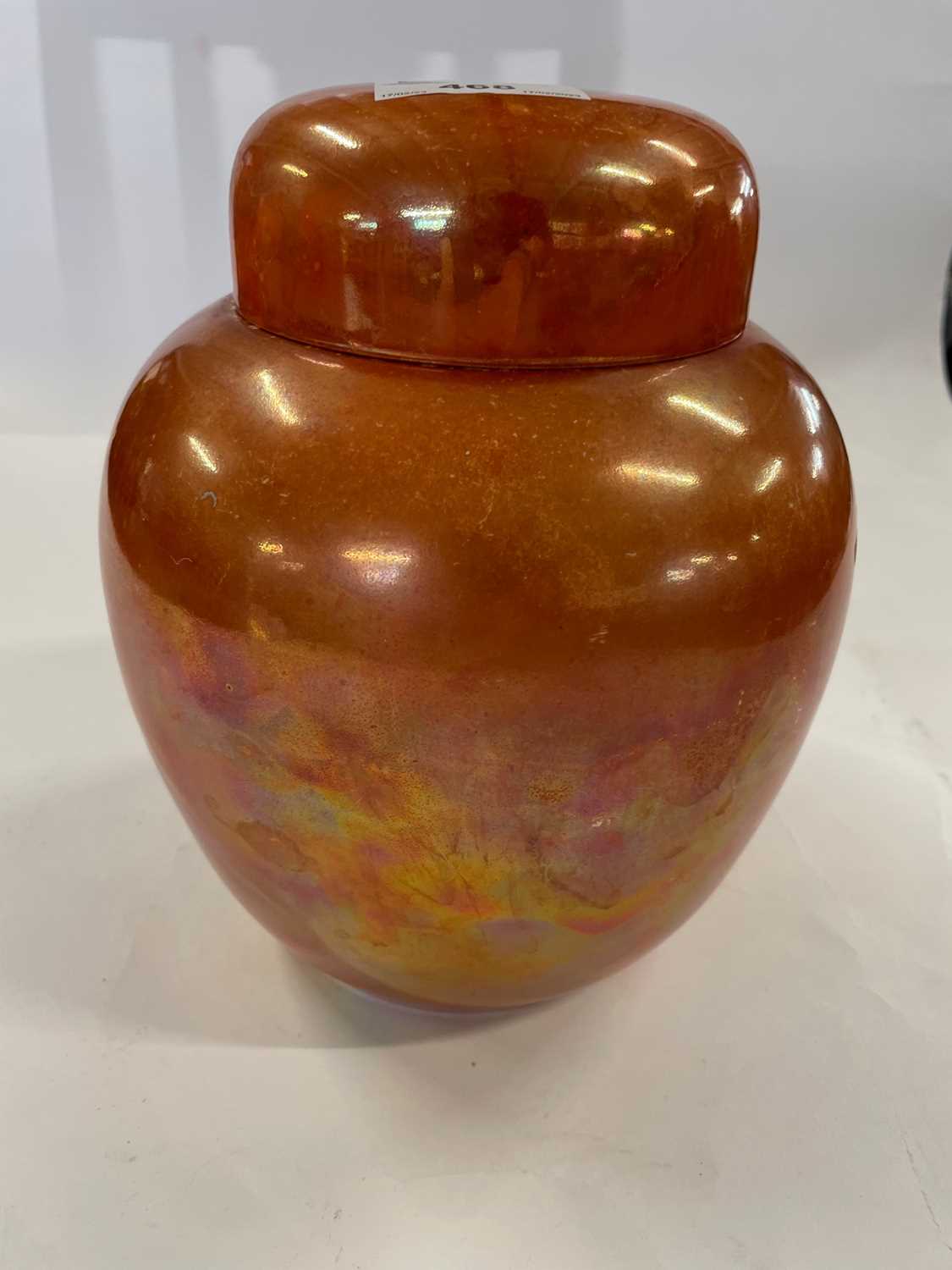 Ruskin orange lustre ginger jar, impressed marks to base - 20cm high