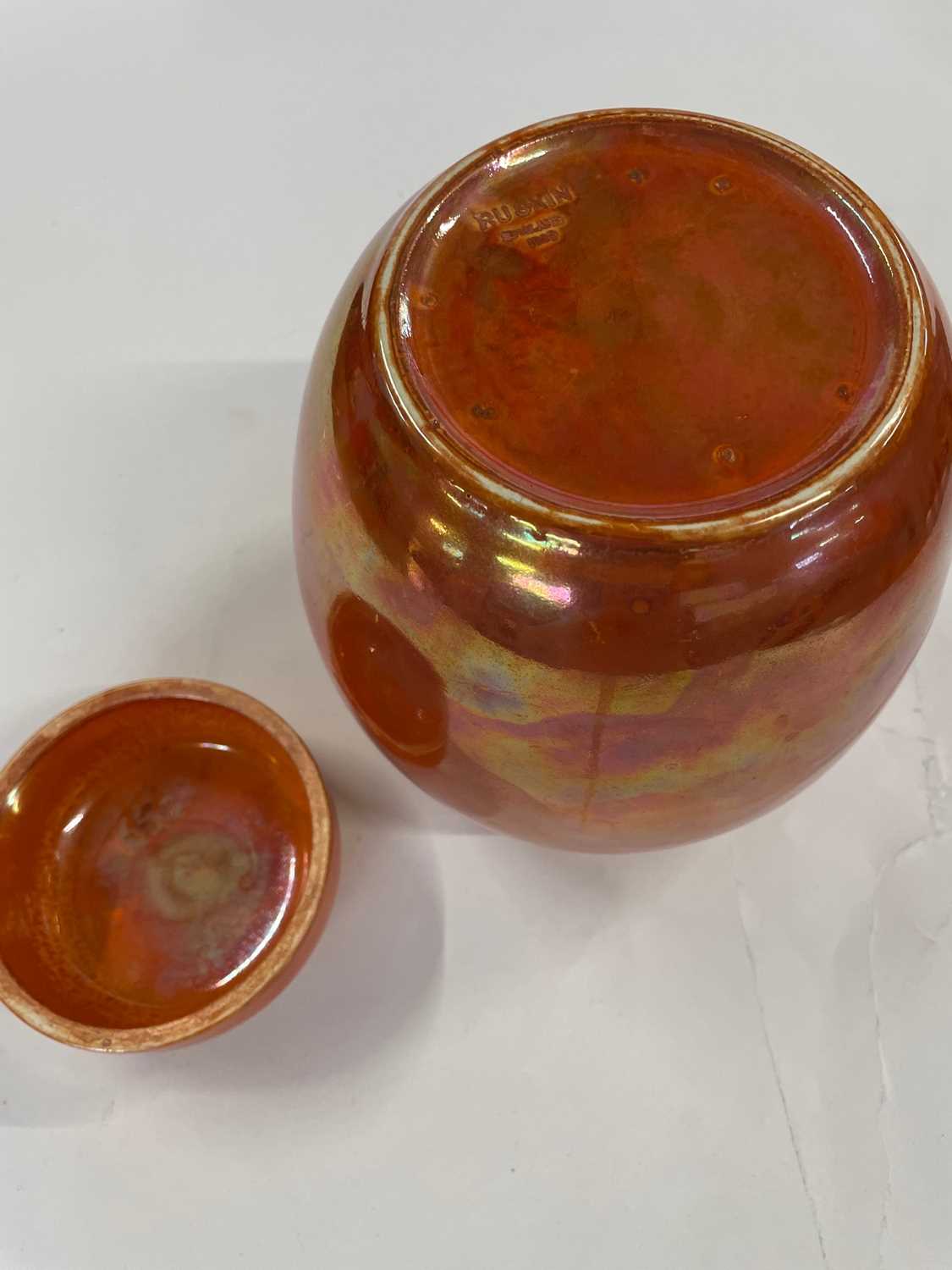 Ruskin orange lustre ginger jar, impressed marks to base - 20cm high - Image 2 of 2