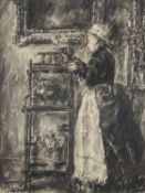 Louise Jeanne Aimee Hervieu (French, 1878-1954) A study of a housemaid, charcoal on paper, framed