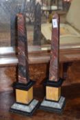 Pair of 19th Century specimen marble obelisks, 50cm high