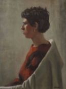 Richard Pionk (American 1936-2007), 'Polish girl', portrait of a seated woman in profile, oil on