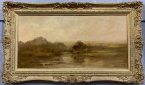 Ken Hildrew (British, 20th century), river landscape, 29x14ins, oil on canvas, signed.