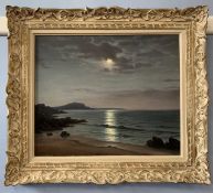 Roger de la Corbiere (French, 20th century), moonlit seascape, oil on canvas, signed lower left,