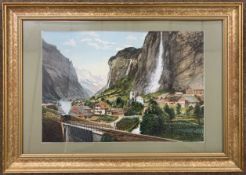 W.T. Tattersall (British. 20th century), Veytaux, Switzerland, watercolour and gouache, signed and