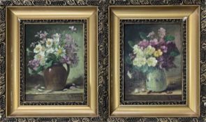 G.Fleury (French, 20th century) 'Bouquet de fleurs', a pair of still life studies, oils on board,