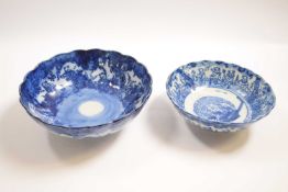 Two Japanese porcelain bowls with blue and white designs Meiji period