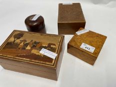 Quantity of small wooden boxes one with inlaid decoration (4)