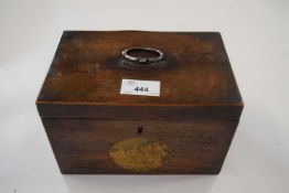 Small 19th Century mahogany veneered former tea caddy with ringlet handle