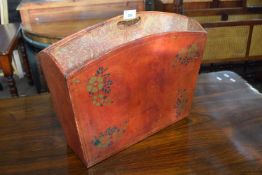 Vintage red leather mounted magazine rack, 45cm wide