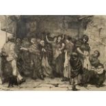 P. Saerat-Hood, British, 19th century, 'Pag Day', etching, signed, framed and glazed.