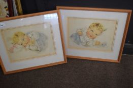 After Marian Hall, two coloured prints, Like a Rose and Morning Smile, both framed and glazed (2)