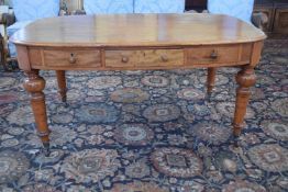 Victorian mahogany library or centre table fitted with six frieze drawers raised on tapering