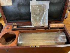 Unusual hardwood cased antique calorimeter or fuel tester, invented by Lewis Thompson, case 56cm