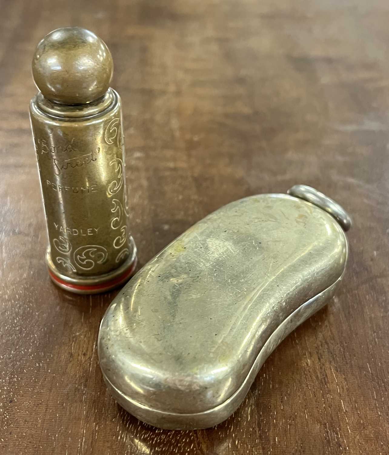 Small box containing three old whistles and small brass case - Image 3 of 4