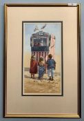 Mary Gundry (British, 20th century), 'what happens next?', watercolour, signed,12x6.5ins approx,
