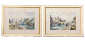 Henry Montague RA (British, 20th century) a pair of landscapes depicting the Old Tower Bridge